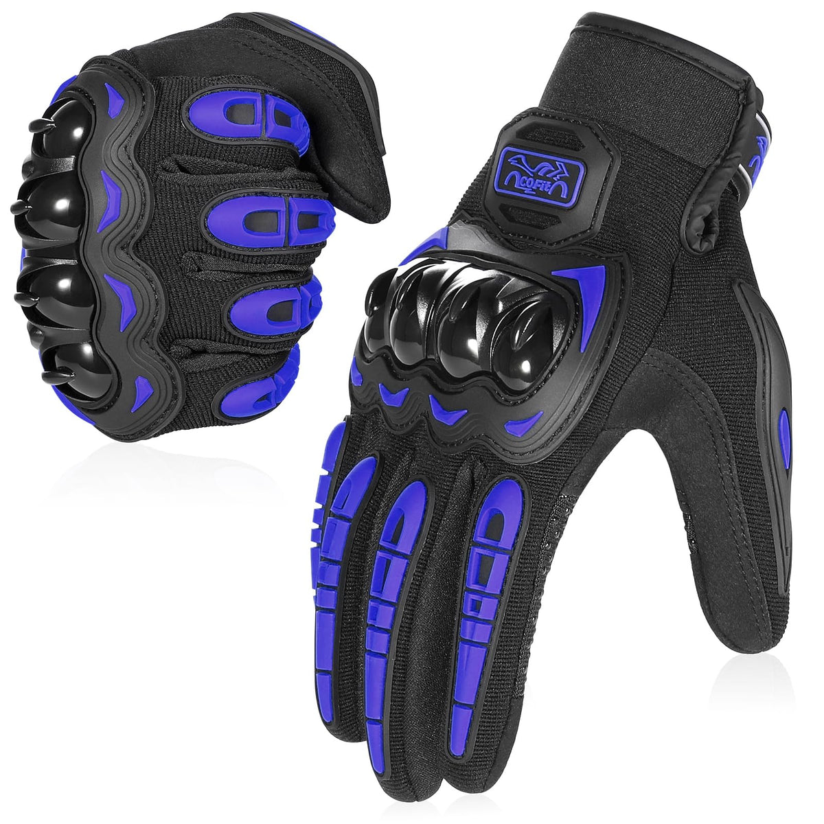 COFIT motorcycle gloves show breathable polyester fabric for all-season riding.