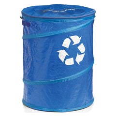 Coghlan's pop-up recycle bin demonstrates 111L capacity for camping trips.