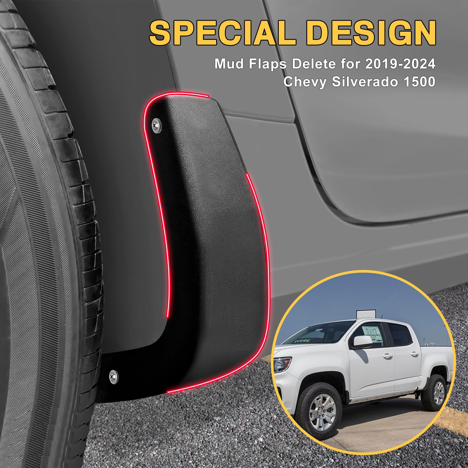Coldairsoap rear mud flap delete kit for Silverado shields rear wheels and debris.