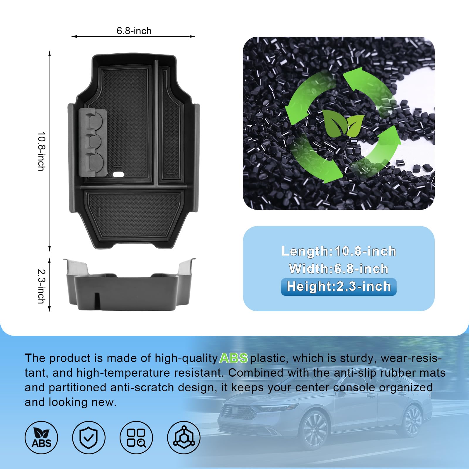 Coleya ABS plastic with non-slip surface keeps items from sliding.