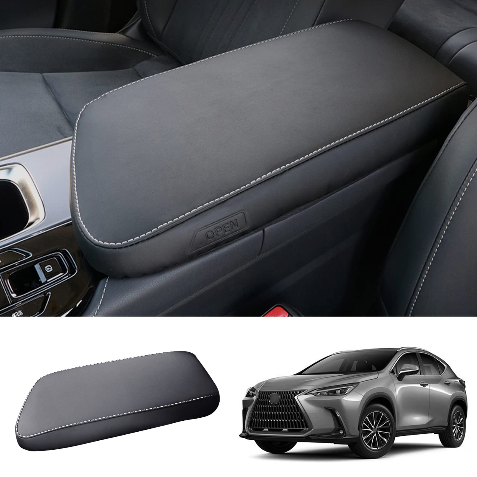 Coleya center console cover for Lexus NX with padded leather for a polished look.