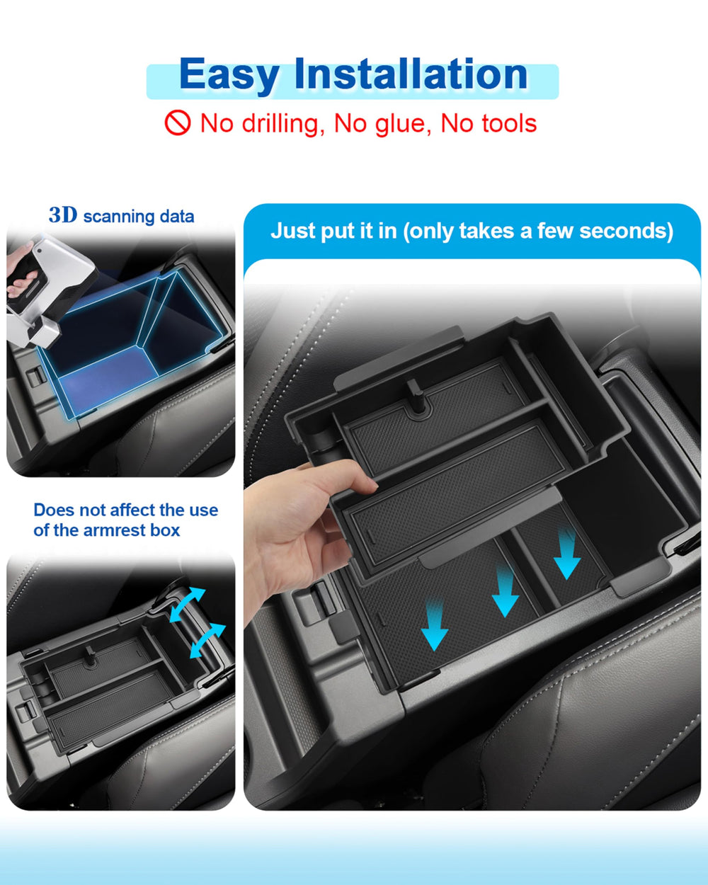 Coleya console organizer with items neatly separated in two levels