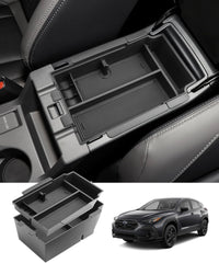 Coleya Crosstrek center-console two-layer top view showing organized storage