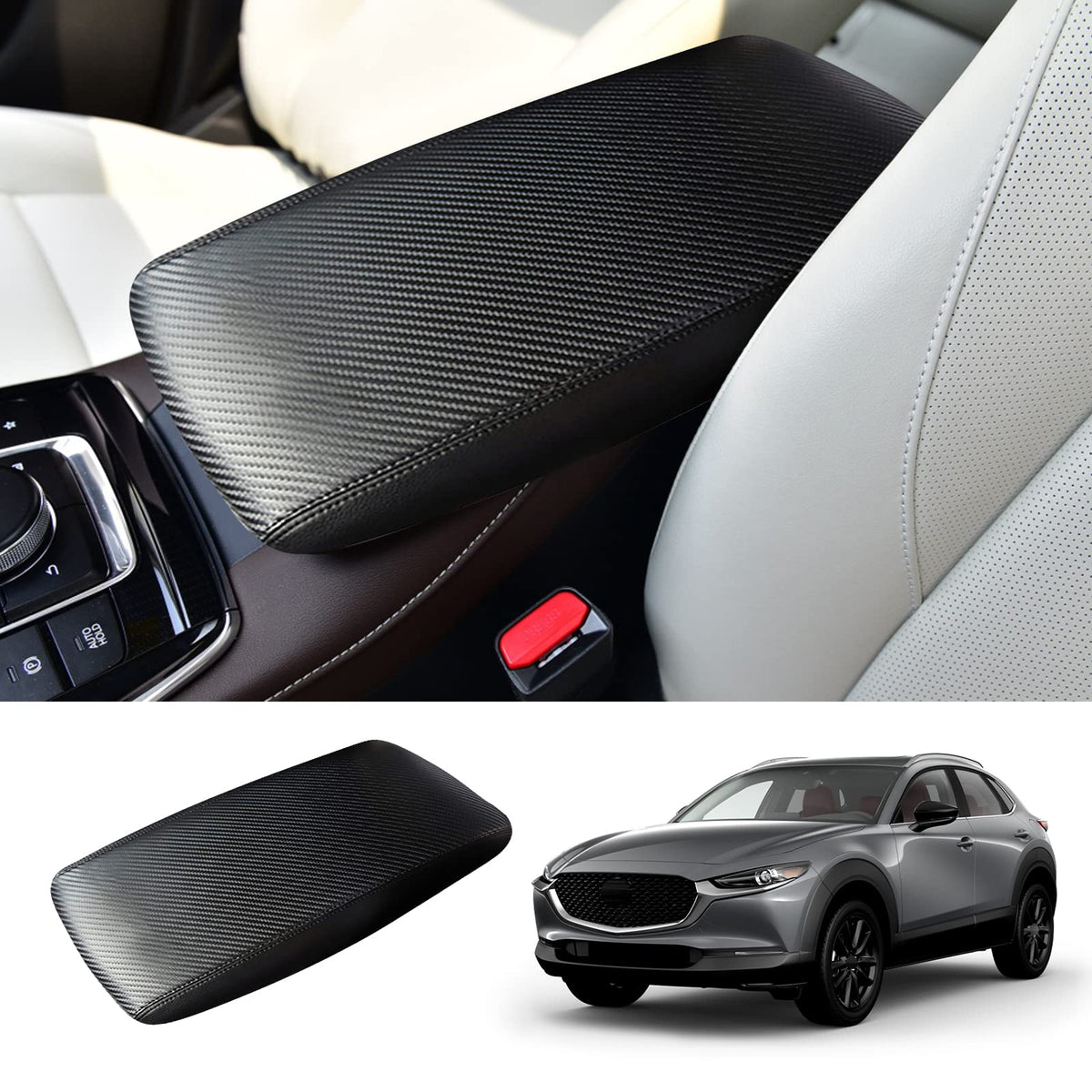 Coleya CX-30 carbon fiber center console cover shows premium texture and scratch resistance.