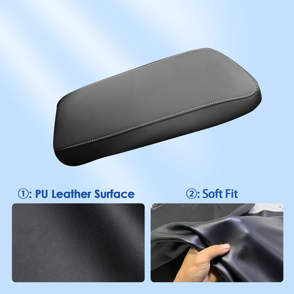 Waterproof leather NX console armrest cover protects against spills.