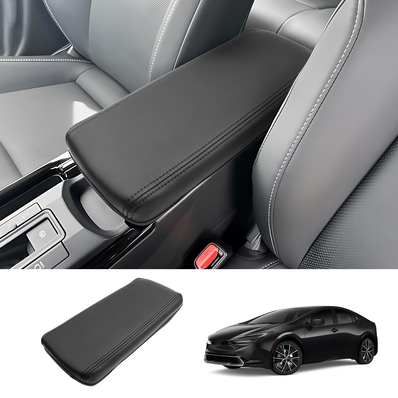 Coleya Prius center console cover front view shows durable waterproof leather.
