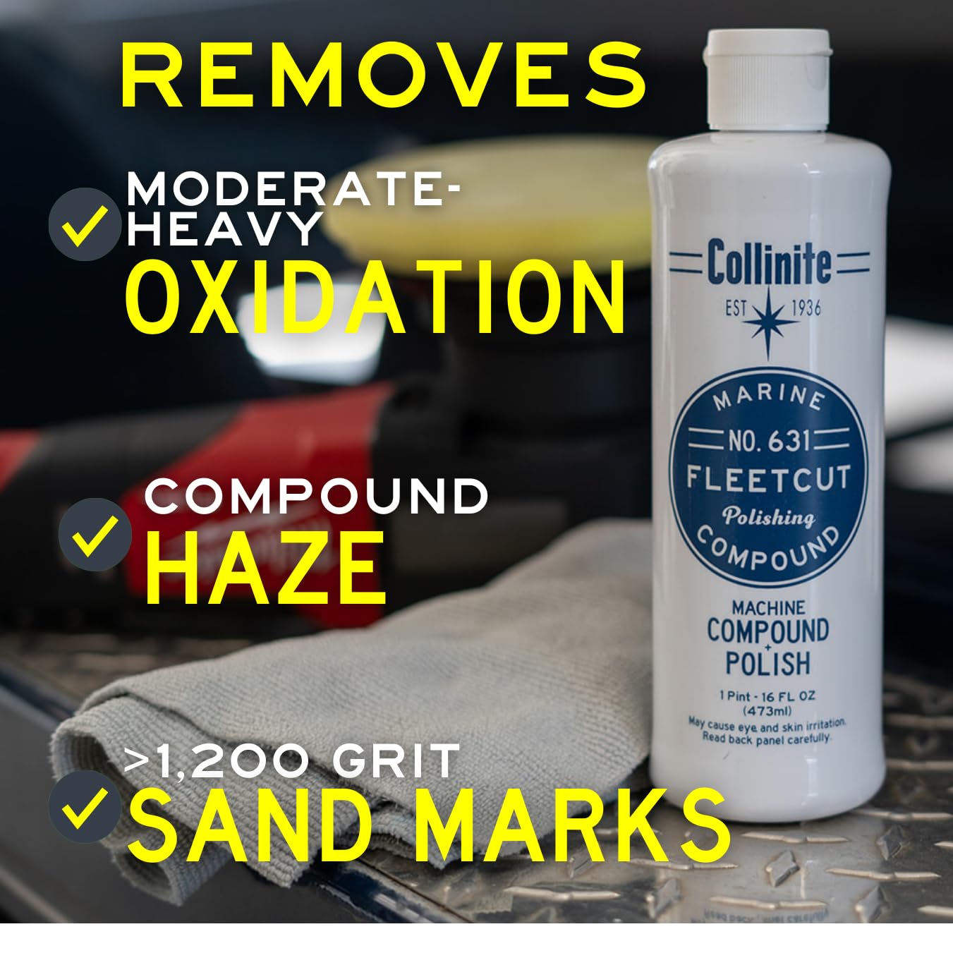 Collinite 631 Fleetcut oxidation-removal on fiberglass for renewed shine