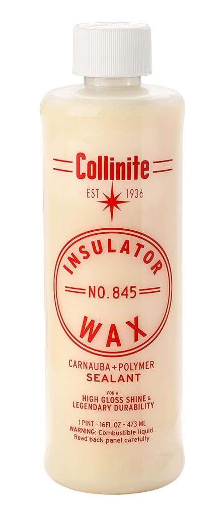 Collinite 845 Insulator Wax bottle pour shows easy application for durable shine and protection.
