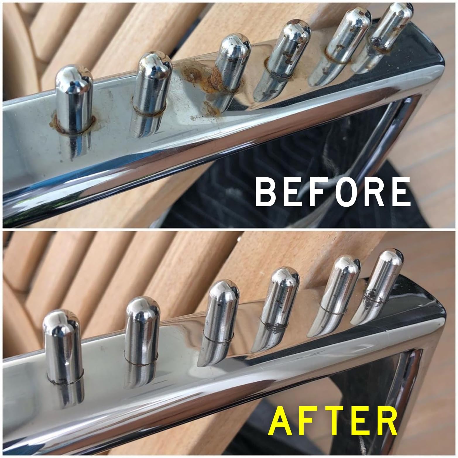 COLLINITE 850 Metal Wax on stainless steel and chrome surfaces delivers high gloss.