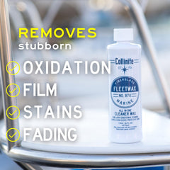 COLLINITE 870 Fleetwax used with DA polisher on fiberglass surface to restore gloss.