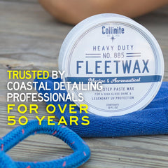 COLLINITE 885 Fleetwax provides UV and salt protection for fiberglass surfaces.