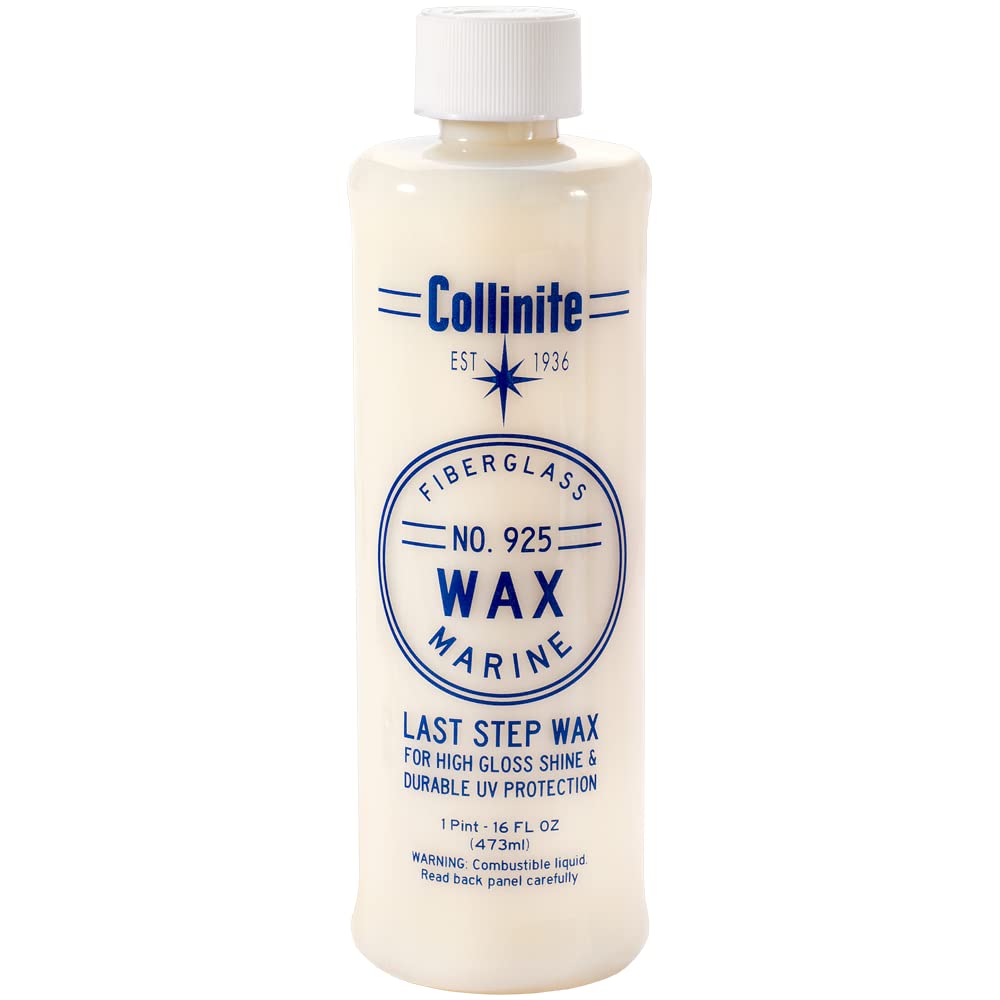 Collinite 925 Marine Wax bottle ready for fiberglass protection with a lasting gloss.