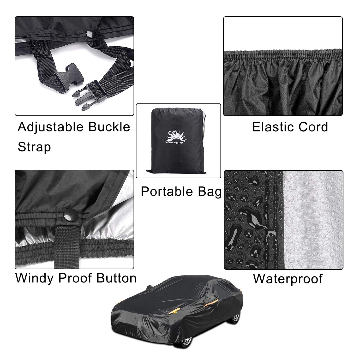 COLOR RAIN TIME windproof straps keeping the cover secure in windy conditions