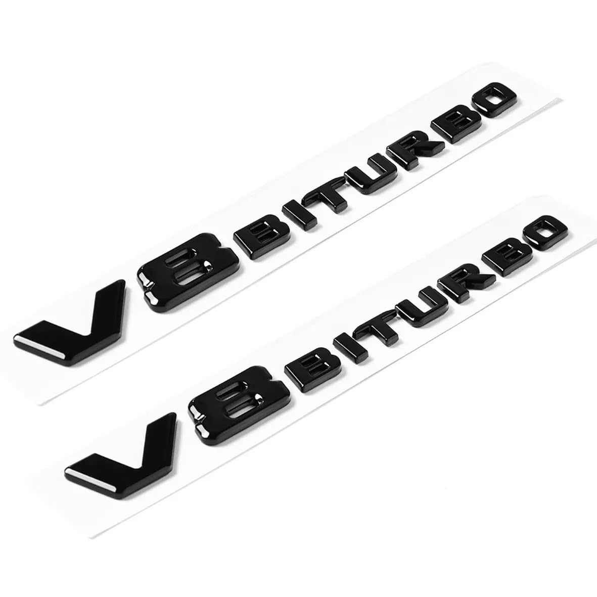 Coloralya V8 Biturbo left emblem with gloss black finish enhances exterior styling.