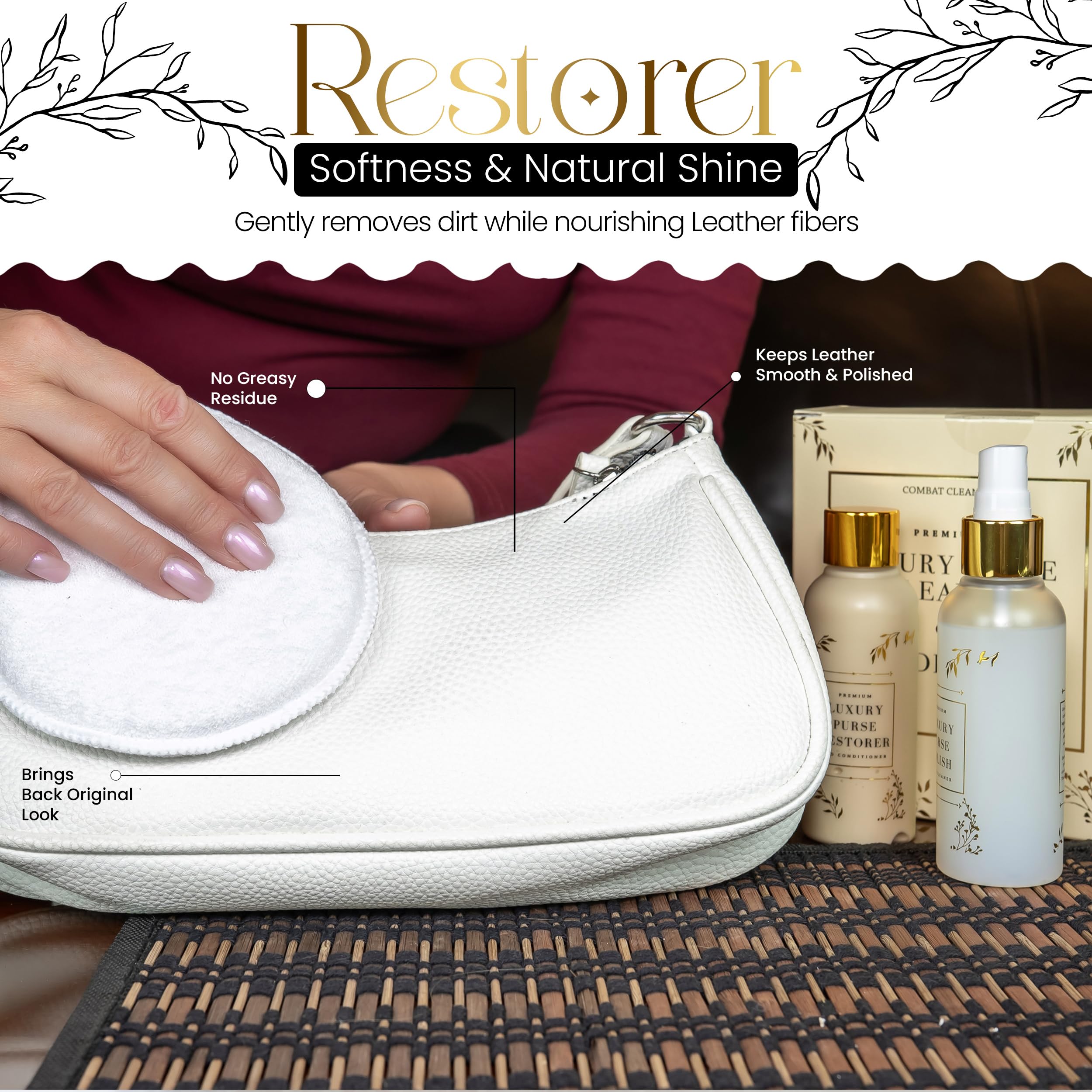 Combat Cleaner application on leather shows gentle stain removal