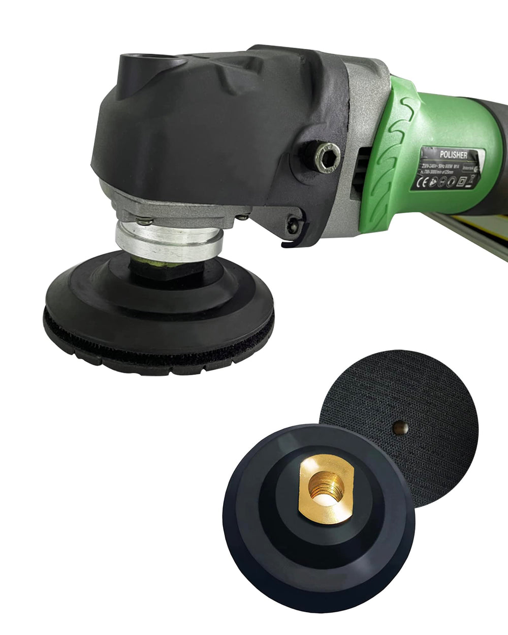 Angle grinder setup using ComeFloor 5-inch backing pad for consistent results