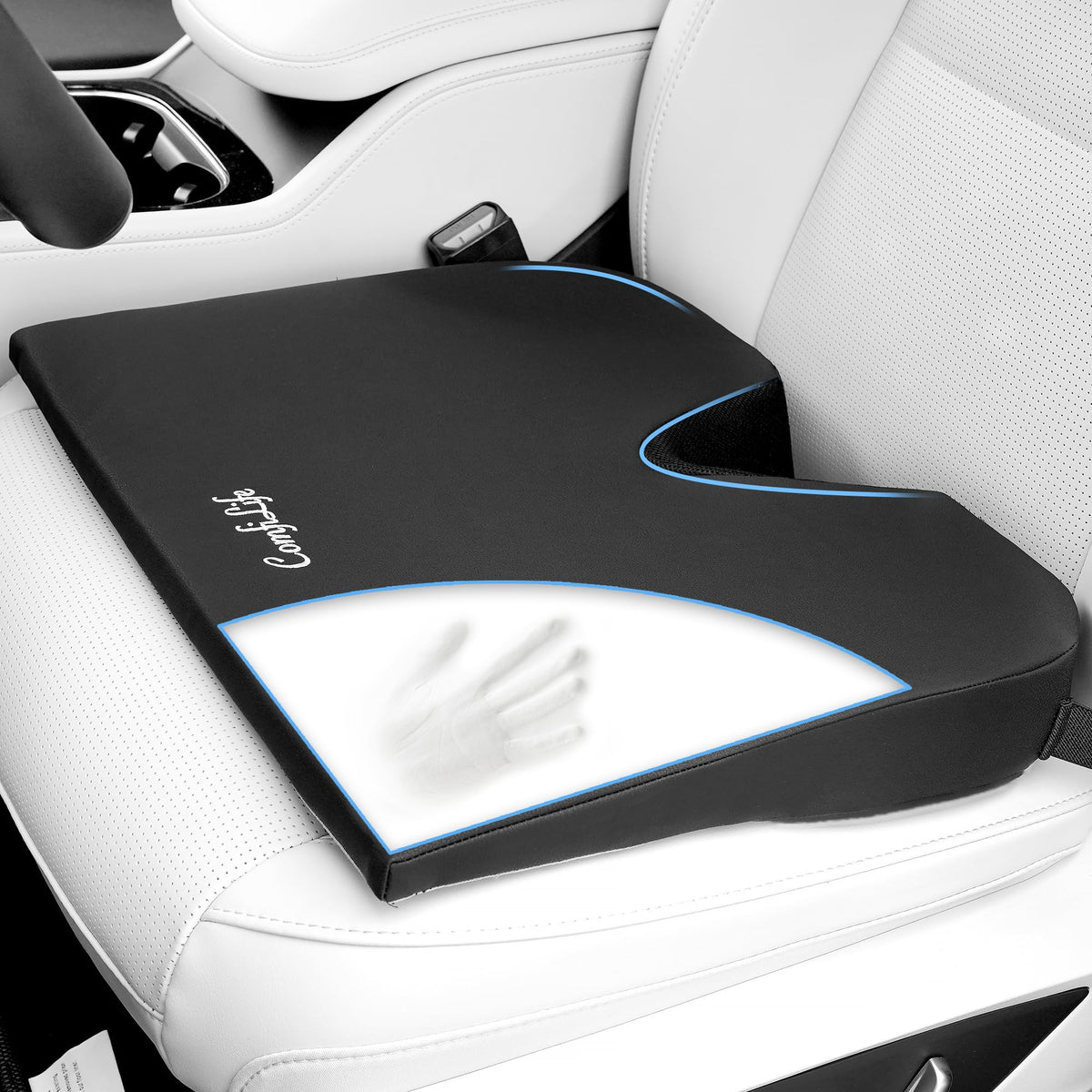 ComfiLife car seat cushion front view showing ergonomic wedge for better posture