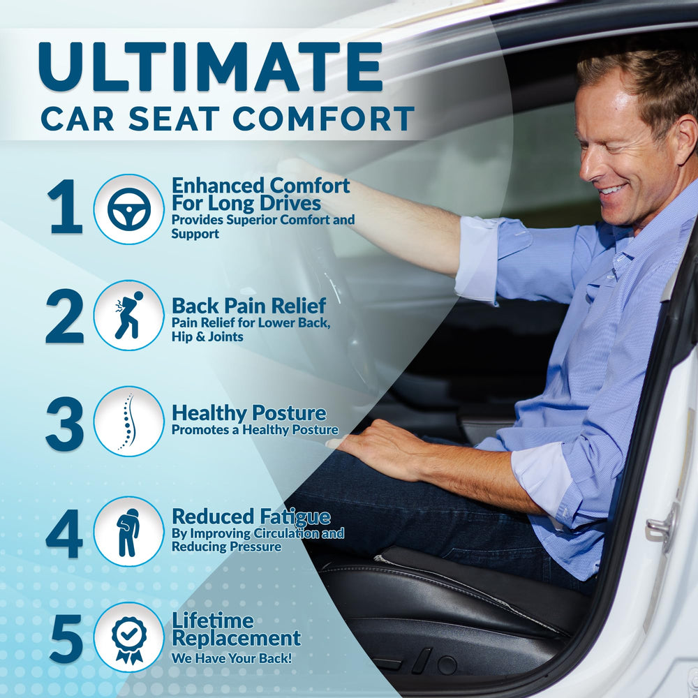 ComfiLife car seat cushion side view highlighting wedge design and height