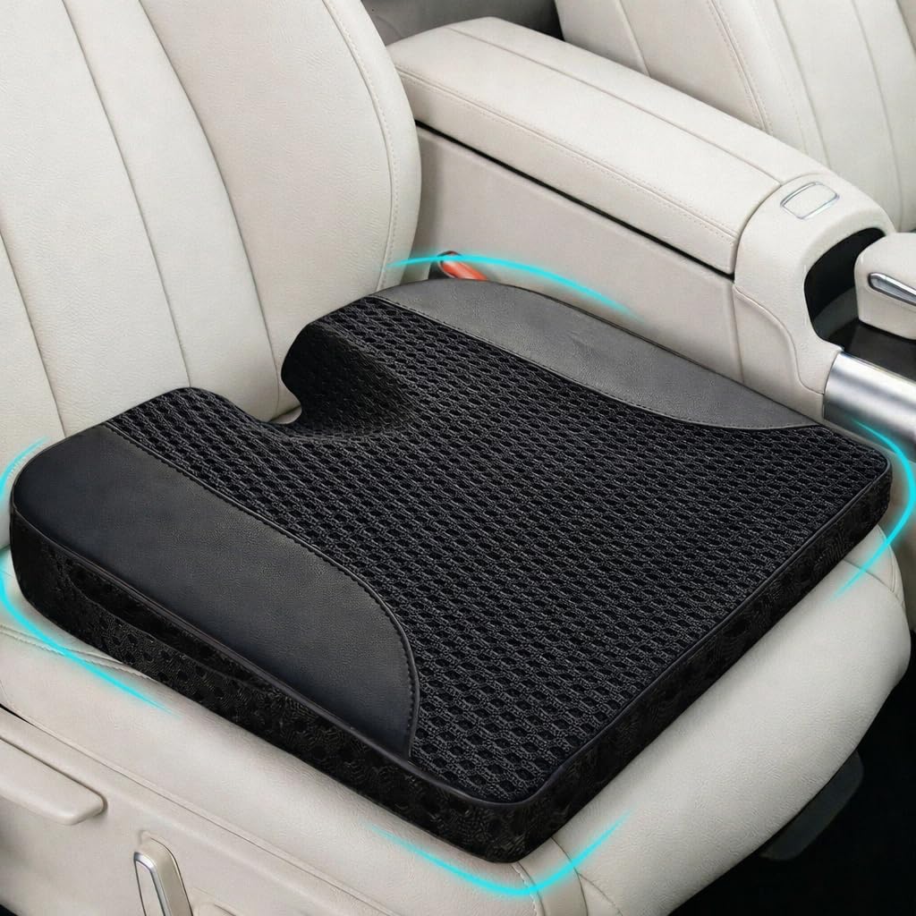 ComfiLumba car-seat cushion cover fits most seats for enhanced driving comfort.