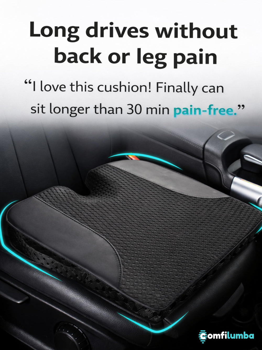 ComfiLumba vision-boost driver raises seating height for better visibility.