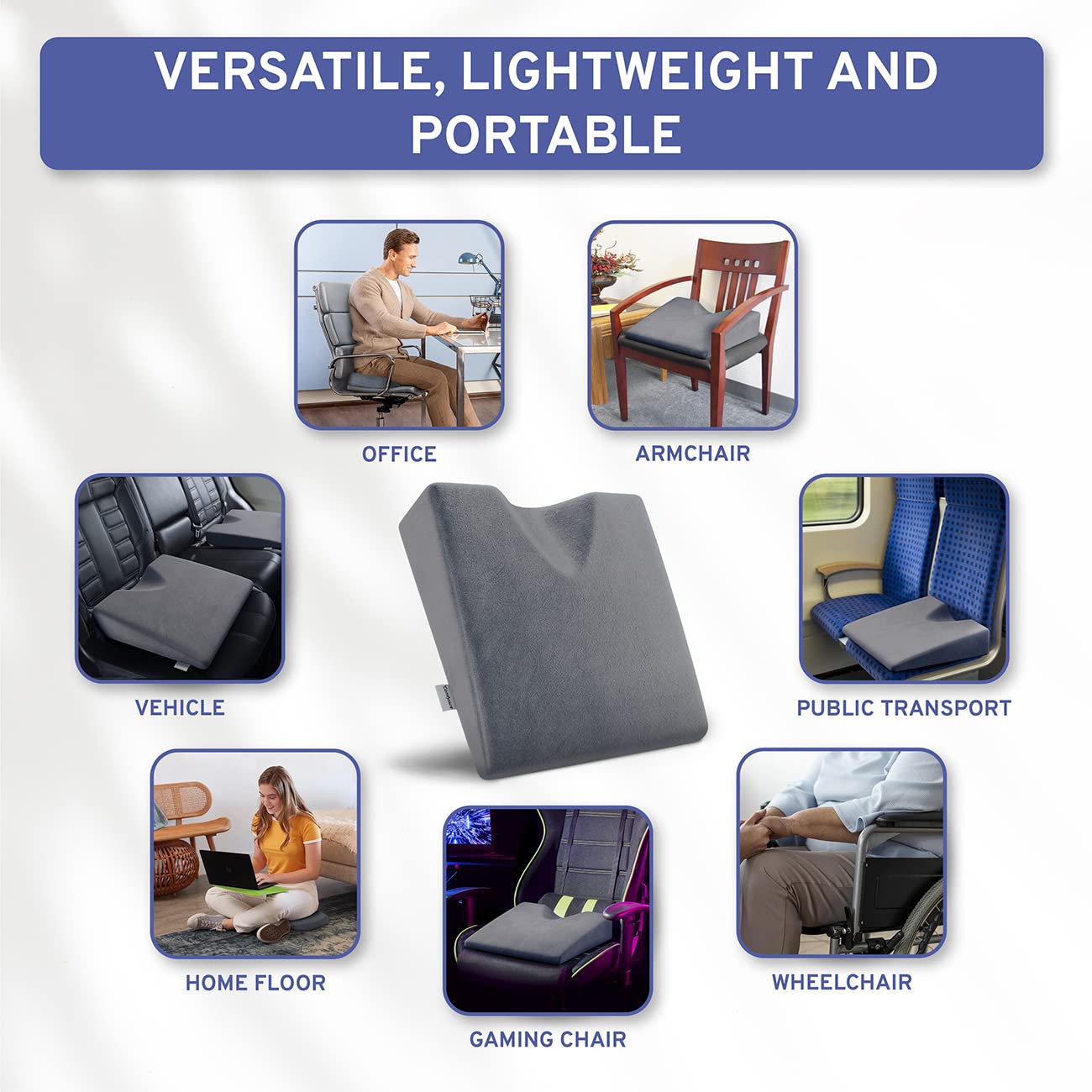 ComfySure non-slip bottom prevents sliding on car seats and office chairs.