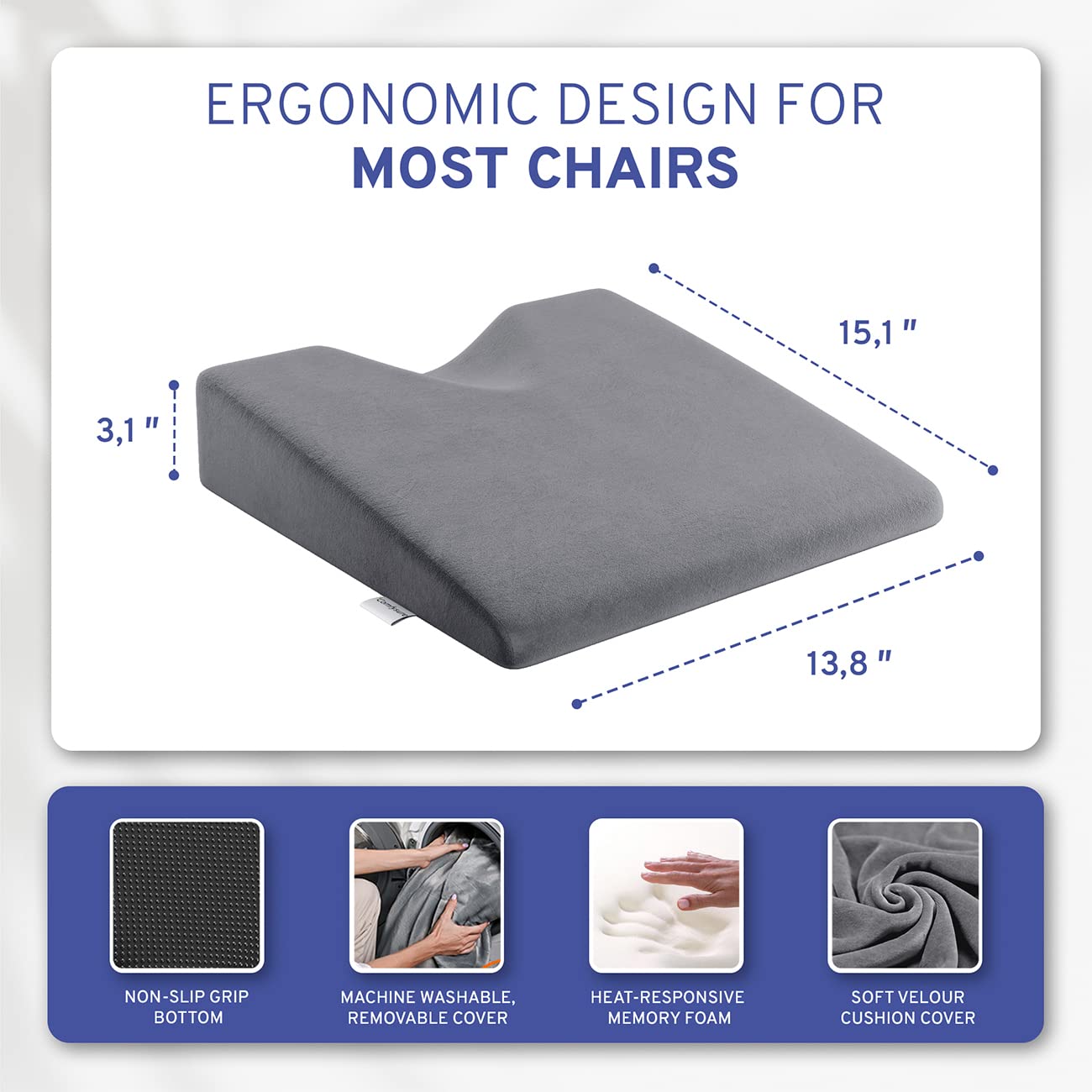 ComfySure portable seat cushion travels easily between car, desk, and couch.