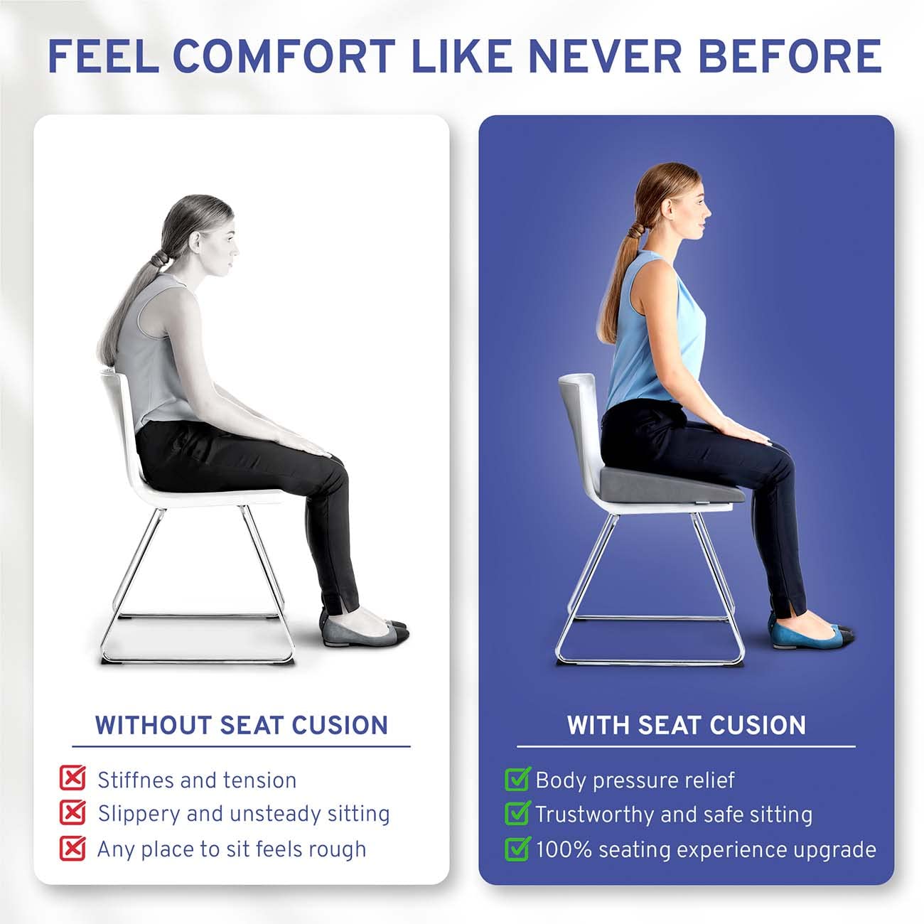 ComfySure washable velour cover keeps cushion clean between uses.