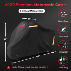 Comnova 600D Oxford fabric cover guards bikes against weather and wear, year-round.
