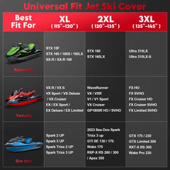 Comnova Jet Ski Cover elastic hem ensures a snug, secure fit.