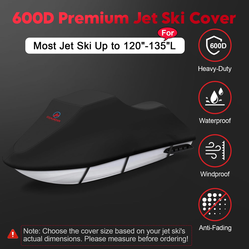 Comnova Jet Ski Cover with waterproof coating shields against rain and dust.