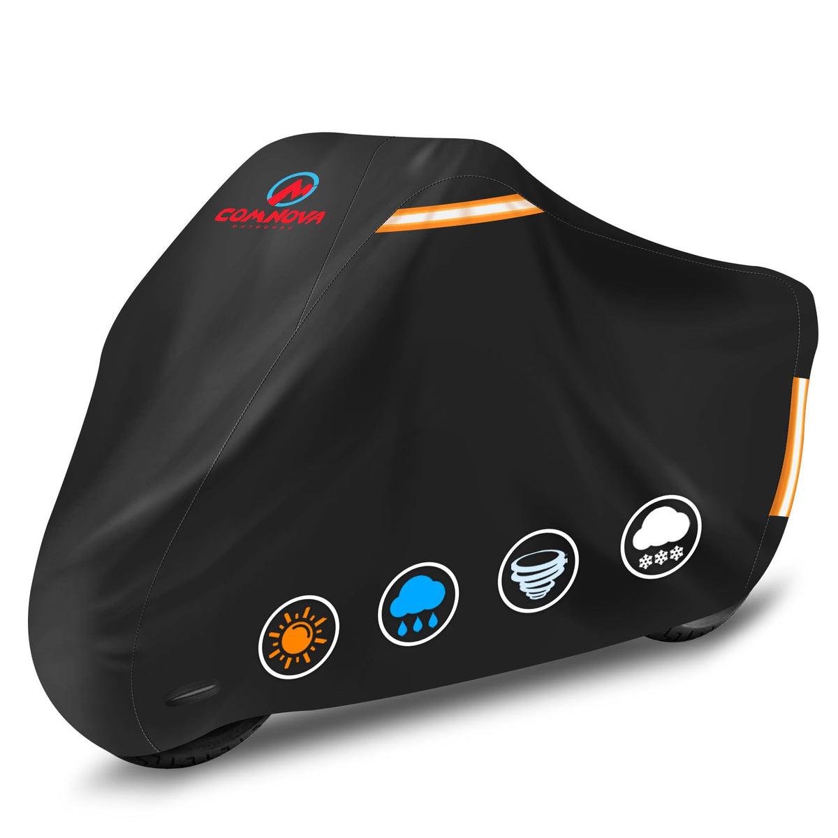 Comnova Motorcycle Cover 96 inch fit protects bikes from rain and dust during daily parking.
