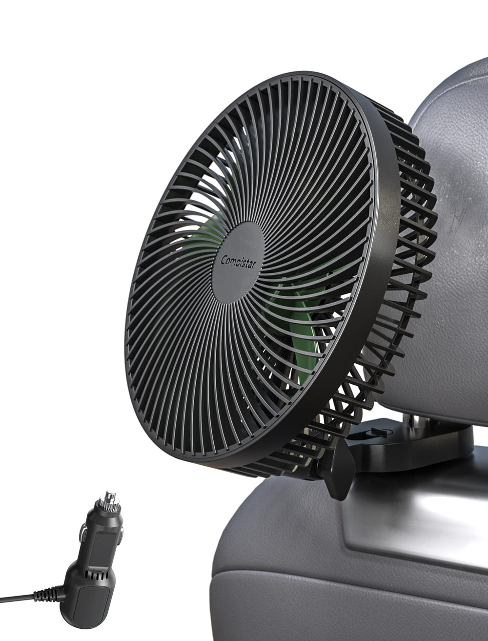 Comoistar 8.5-inch portable car fan front view for quick cabin cooling