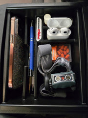 Complete Appearance Tacoma tray vertical chap-stick slot close-up for tidy convenience.