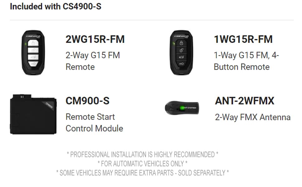 Compustar CS4900-S remote triggers lock, unlock, and trunk actions.