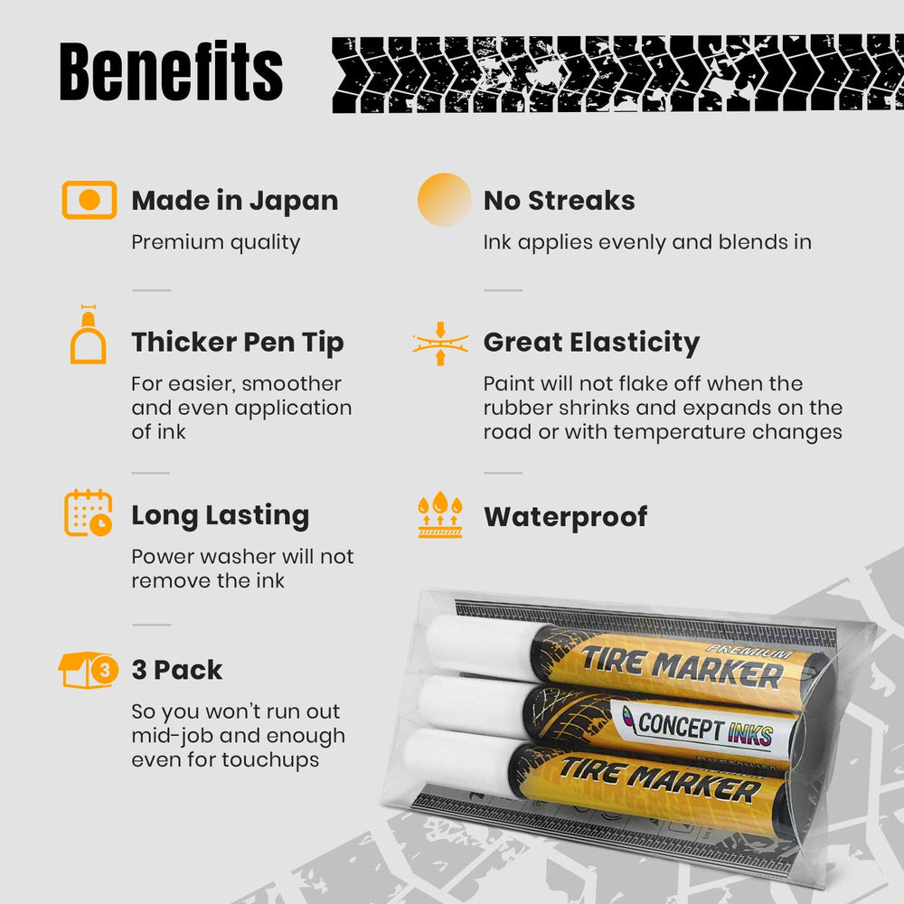 ConceptInks premium tire marker tip for smooth, even application on tire lettering.