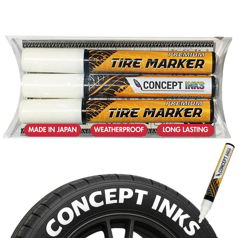 ConceptInks tire marker pen white pack provides bold, durable lettering for tires.