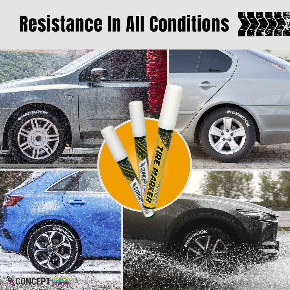 Waterproof tire marker resists washing and fading for lasting look.