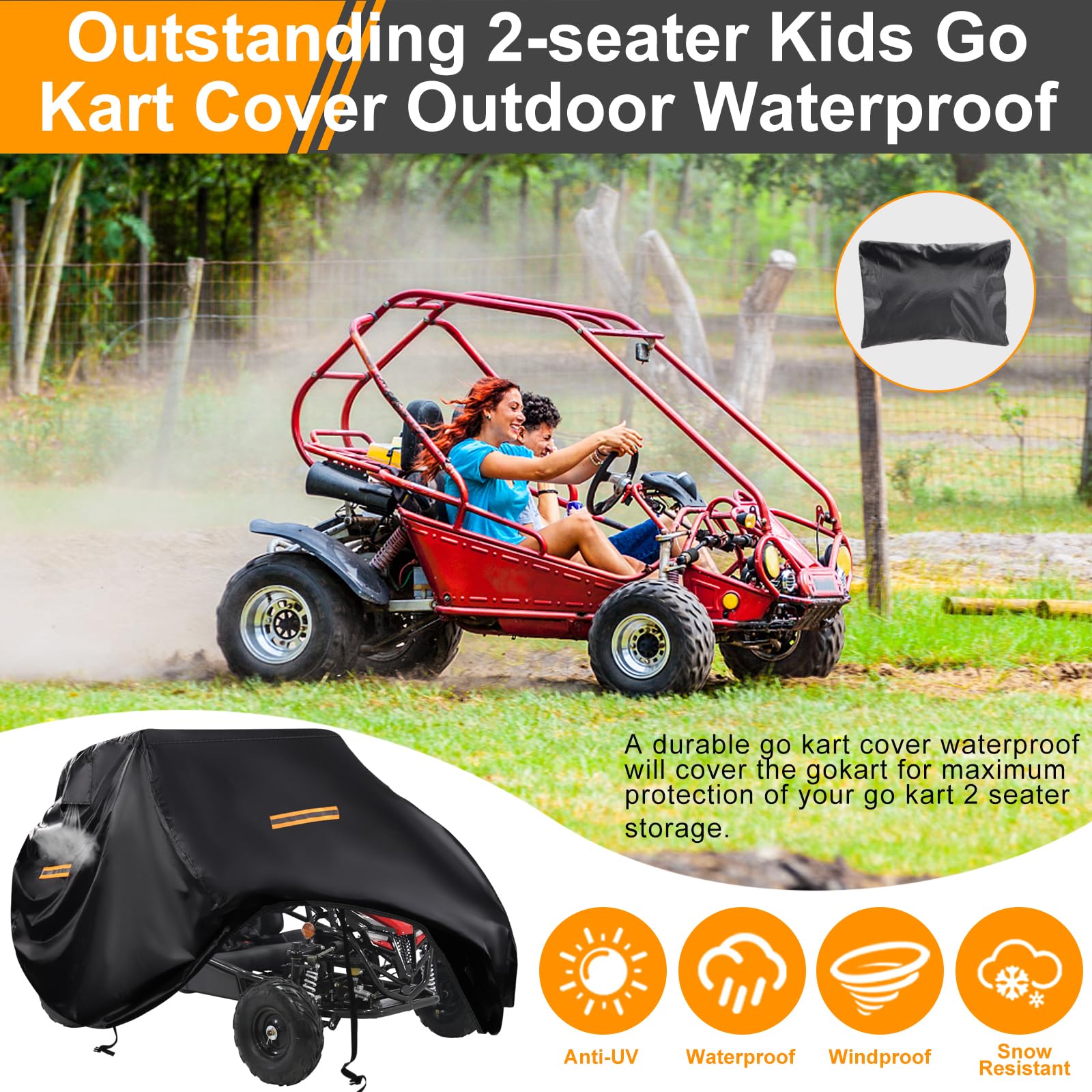 CONFUTURY universal-fit 75x51x51 design accommodates most 2-seater go-karts.