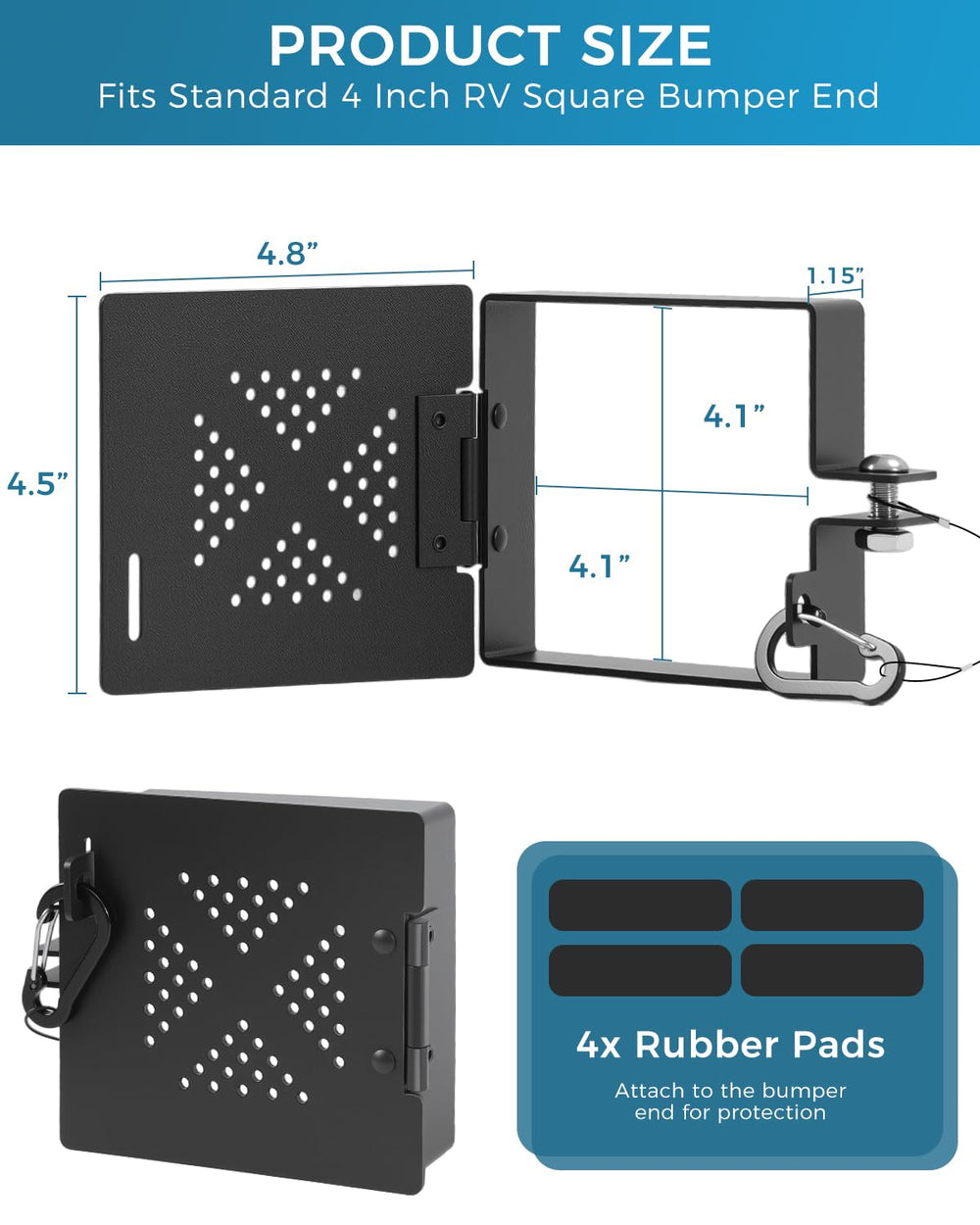 CONMWO 4x4-inch square bumper fit provides secure attachment for travel trailers.