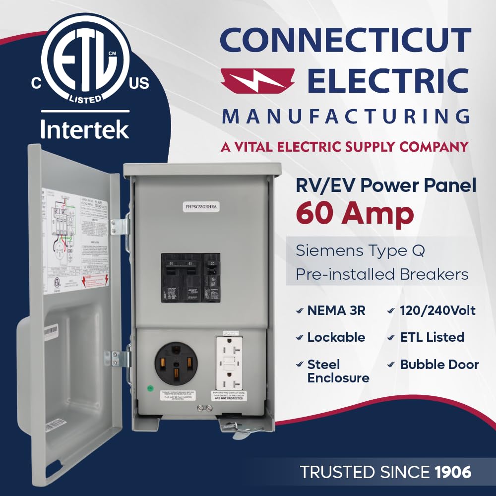 Connecticut Electric CESMPSC55GRHR 5-20R GFCI outlet offers safe campsite power