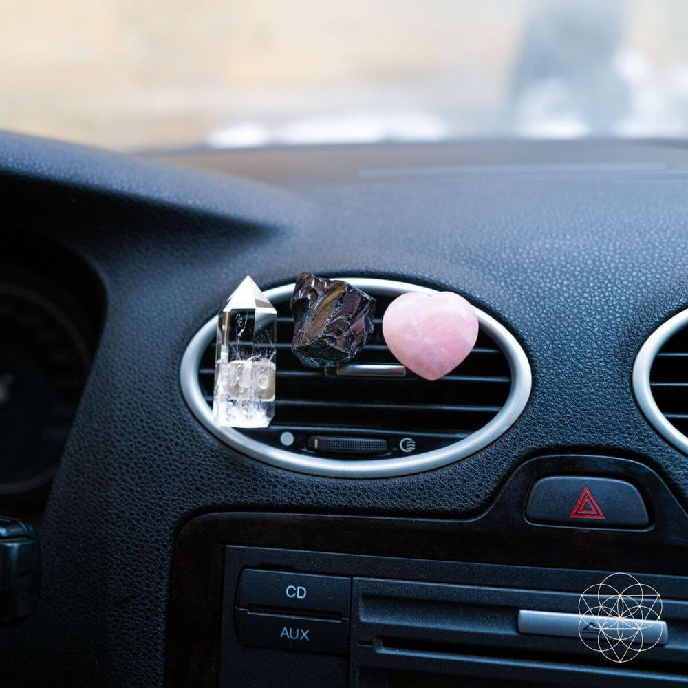 Conscious Items car crystal charm gift packaging evokes thoughtful road energy.