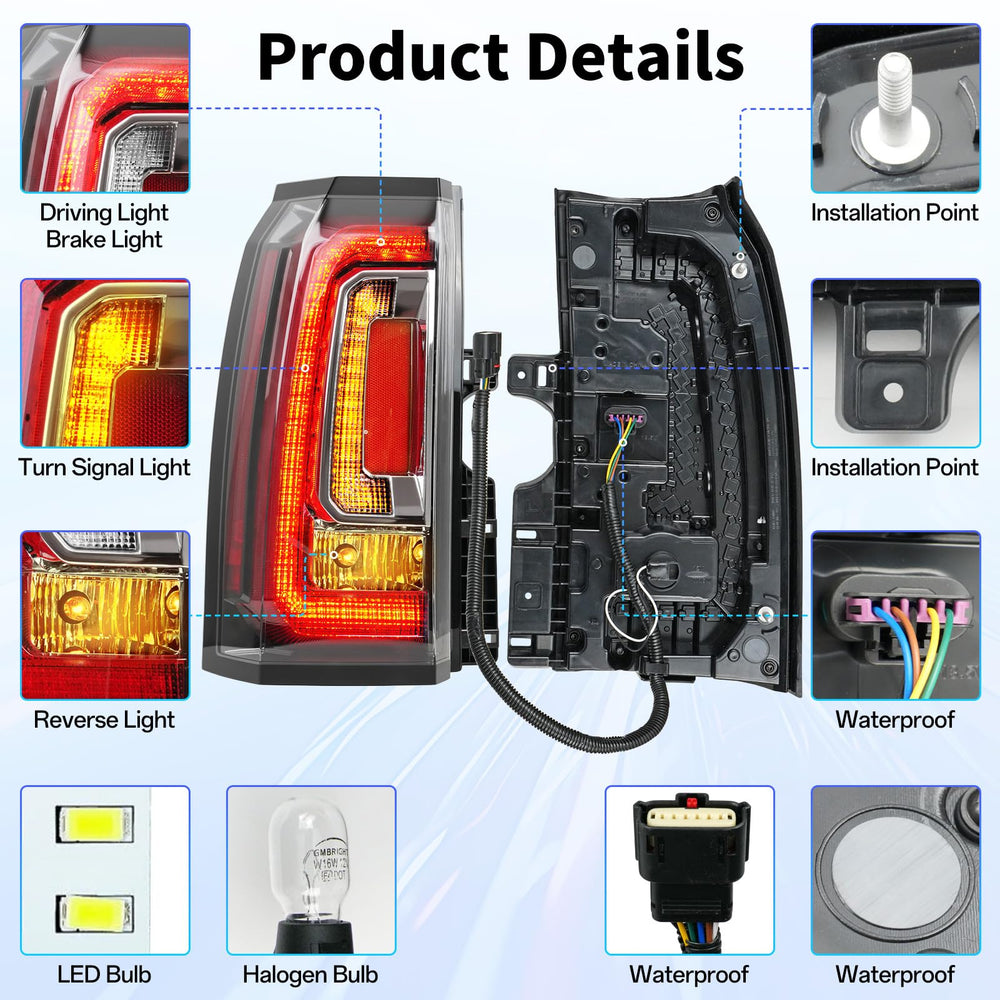Convitex Yukon taillight harness and bulbs included in kit for DIY swap.