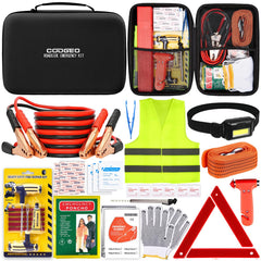 COOGEO 15pc car emergency kit in a black bag for roadside safety and readiness
