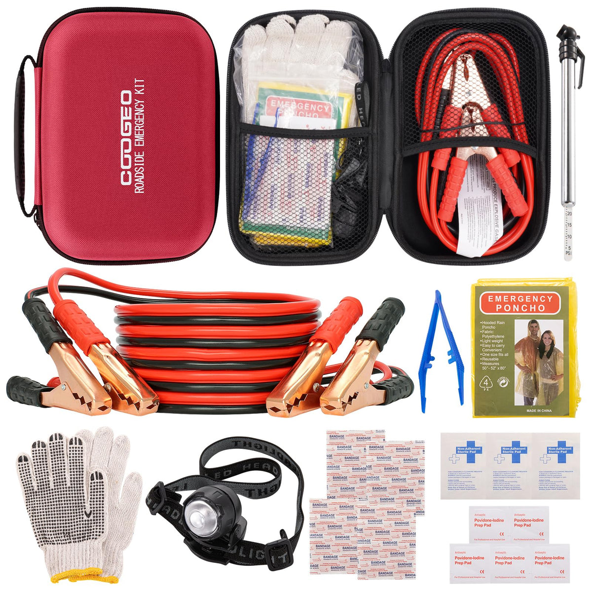COOGEO car emergency kit with battery jumper cables for roadside power