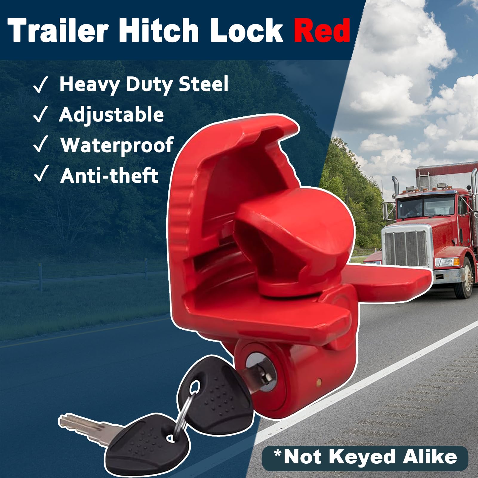 COOHAME hitch lock with easy installation; attach quickly to various trailers.