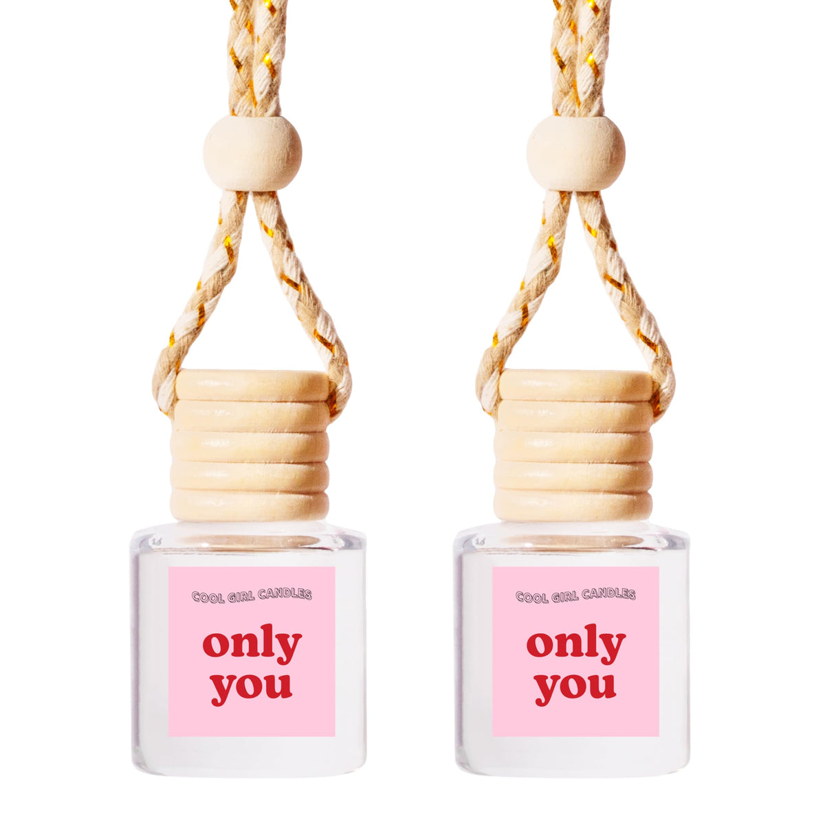 Cool Girl Candles Only You car diffuser hanging in car cabin for lasting aroma