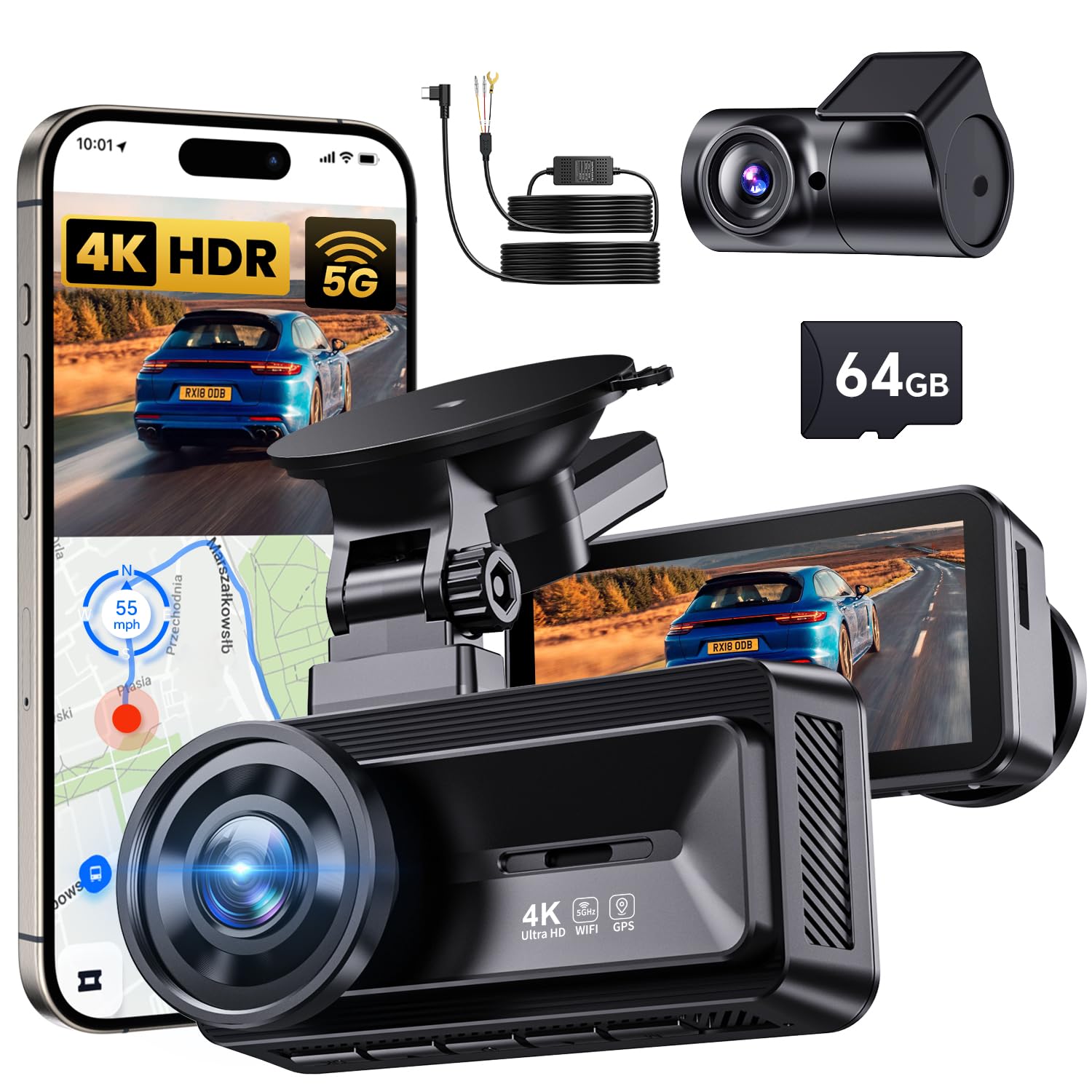 COOLCRAZY front unit on windshield showing dashcam placement and clear view