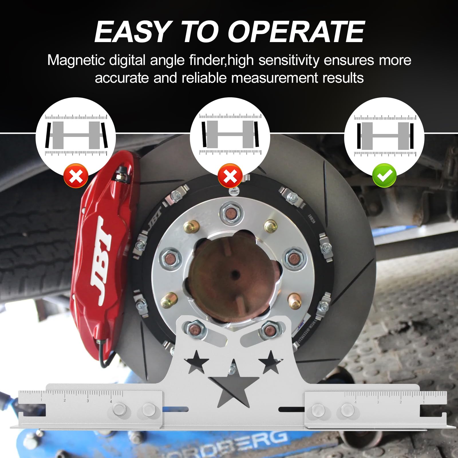 COOLWOLF toe alignment plates with magnetic tapes for quick readings.