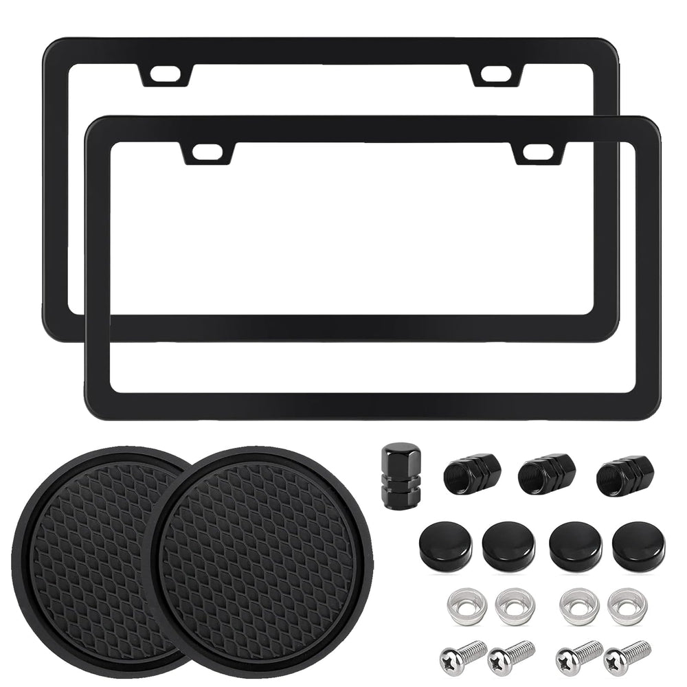 CopVner black license plate frame front and rear 2-pack, durable aluminum.