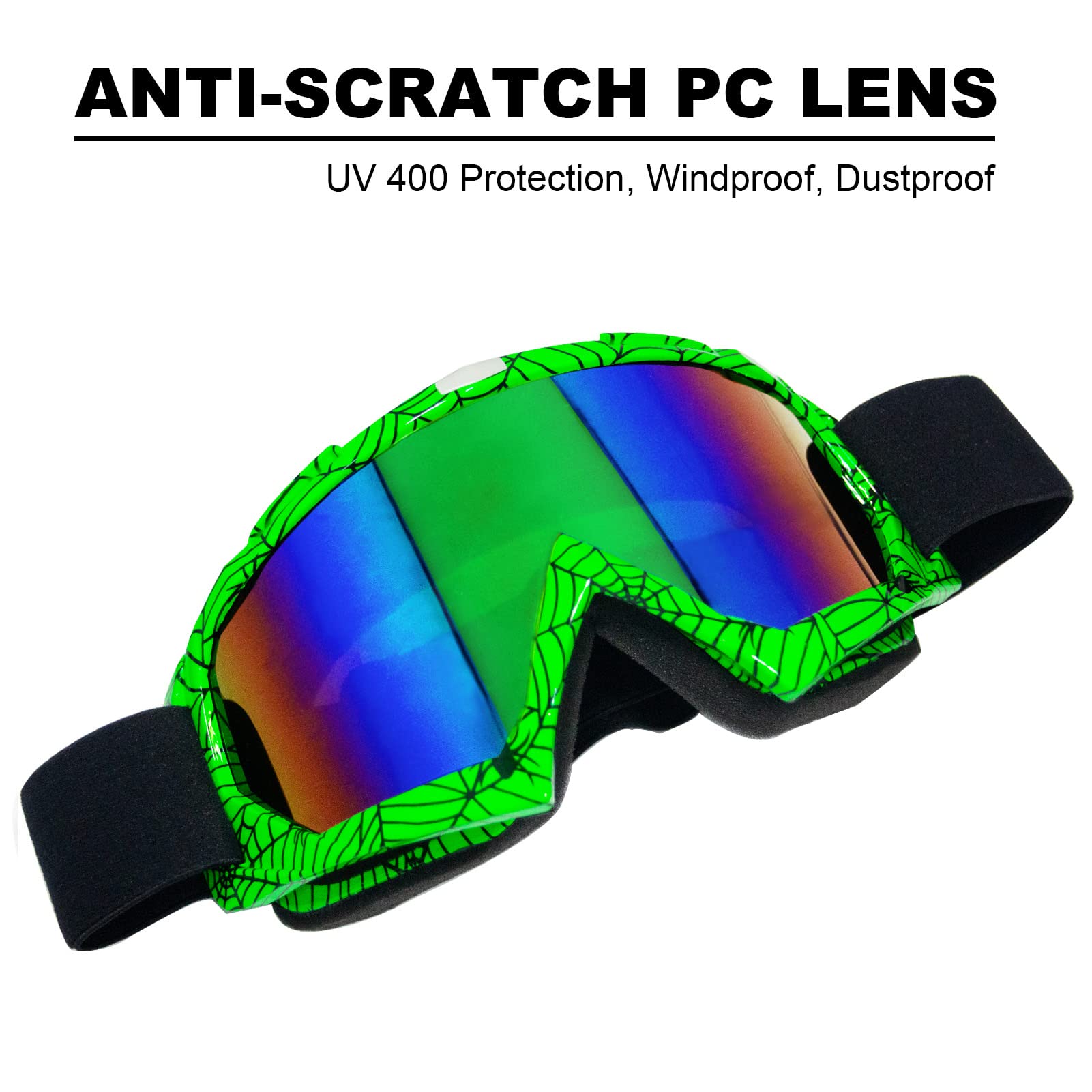 CoPvner Dirt Bike Goggles wide vision frame ensures visibility over glasses during rides